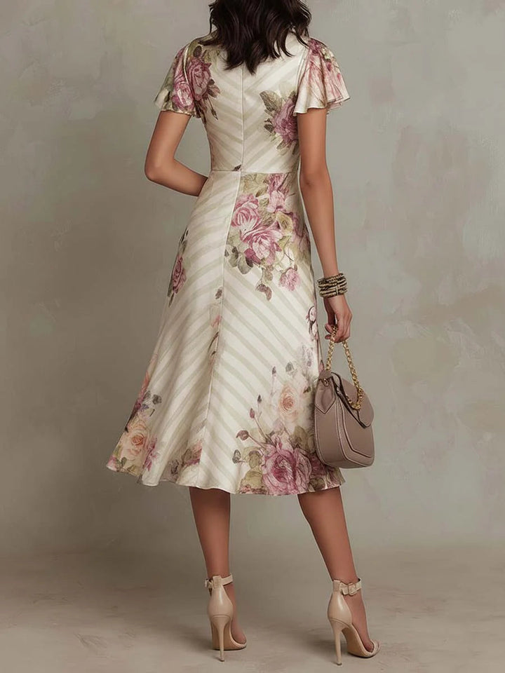 Margaret | Robe Midi Satinée Florale Vintage
