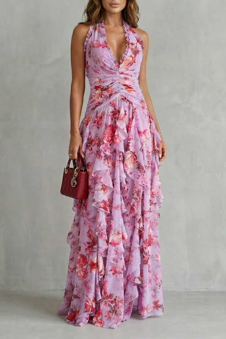 Robe Longue Élégante à Col Halter - Maison Claire et Sylvie