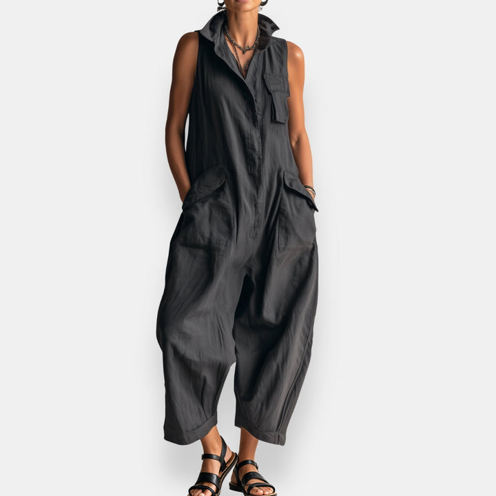 RYKER | Sleeveless Cargo Jumpsuit with Collar and Flap Pockets