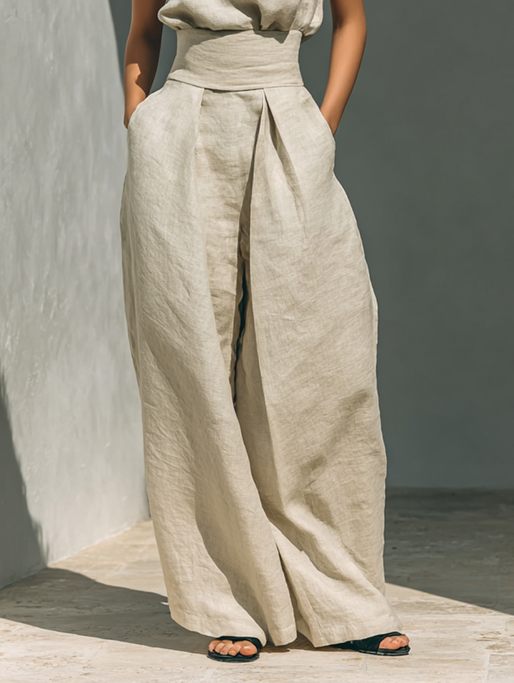 Maria™ | Set completo con top a canotta e pantaloni larghi in cotone e lino