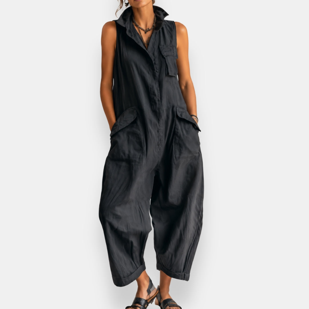 RYKER | Sleeveless Cargo Jumpsuit with Collar and Flap Pockets