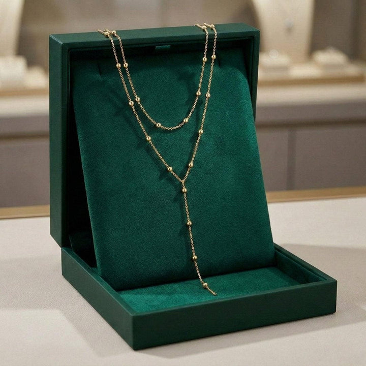Gold Double Layered Long Tassel Beads Necklace