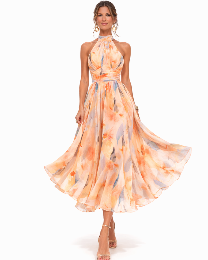 Aurora™ | Abito con Scollo Halter e Stampa Acquerello