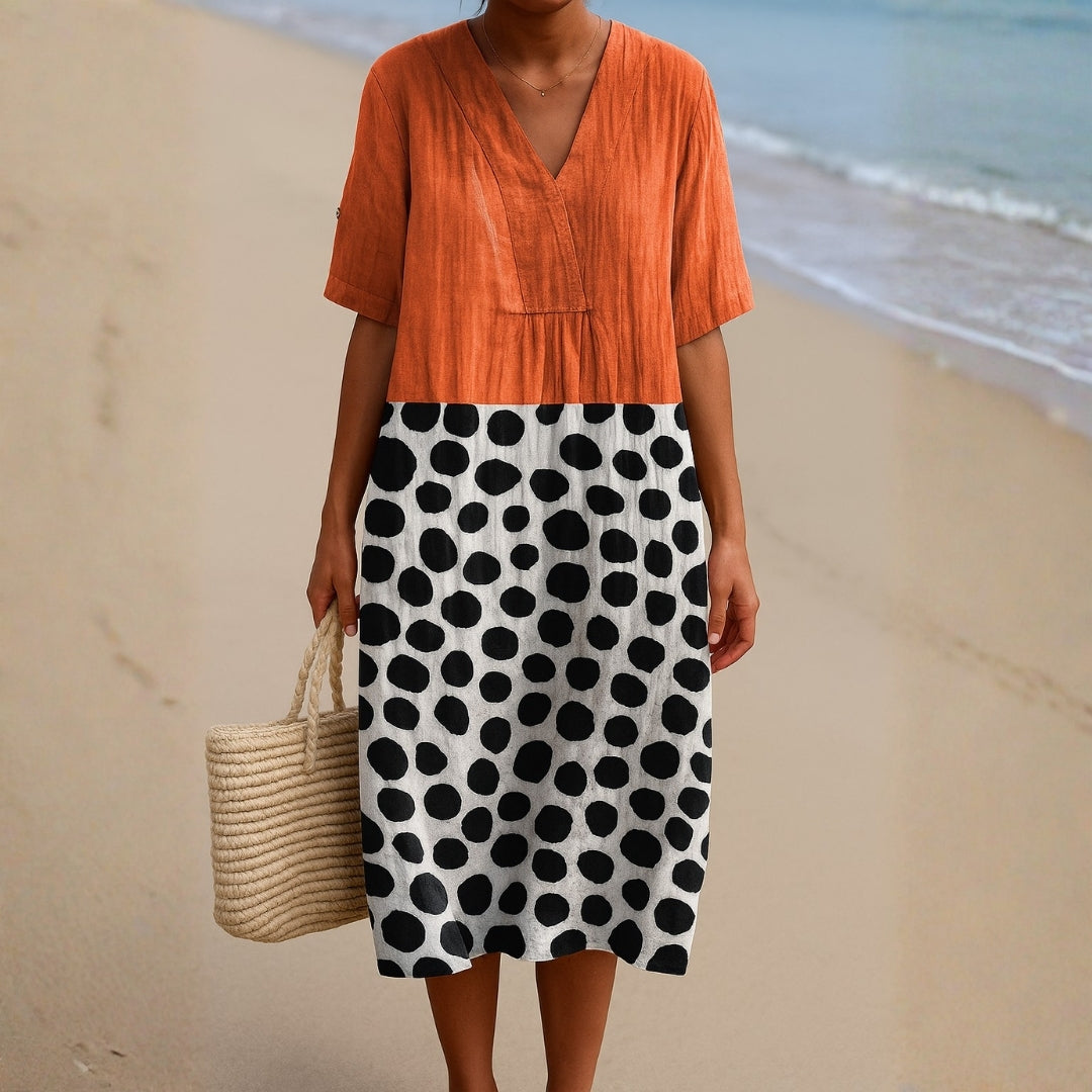 Penélope - Vestido Naranja con Puntos Contrastantes