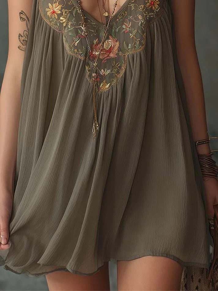 Gray Halter Floral Print Loose Mini Dress