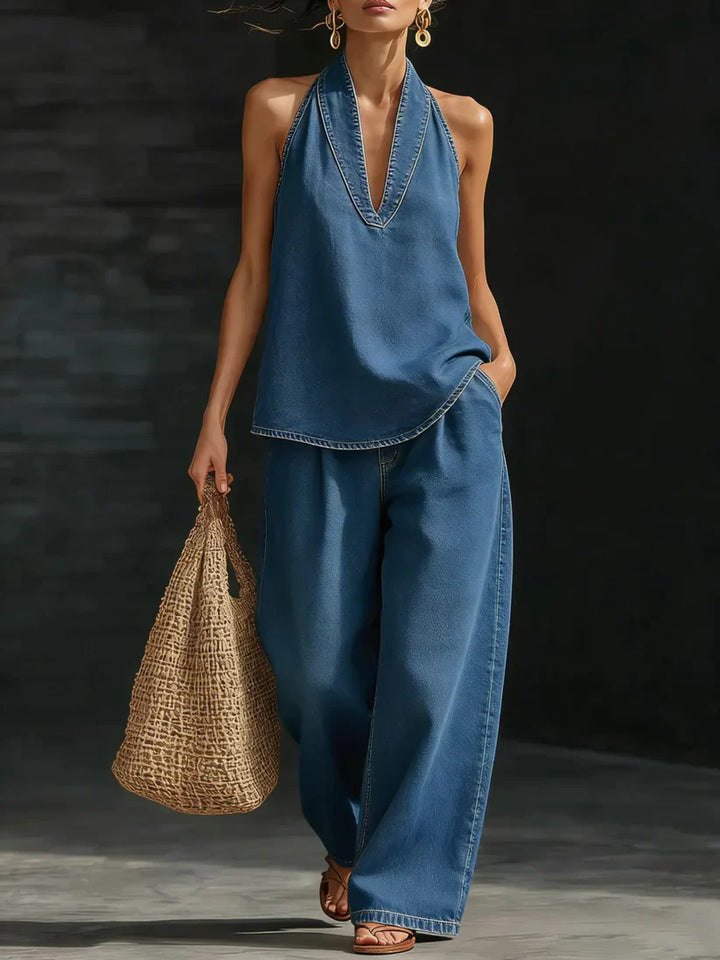 Martina | Long Fluid Suit with V-Neck