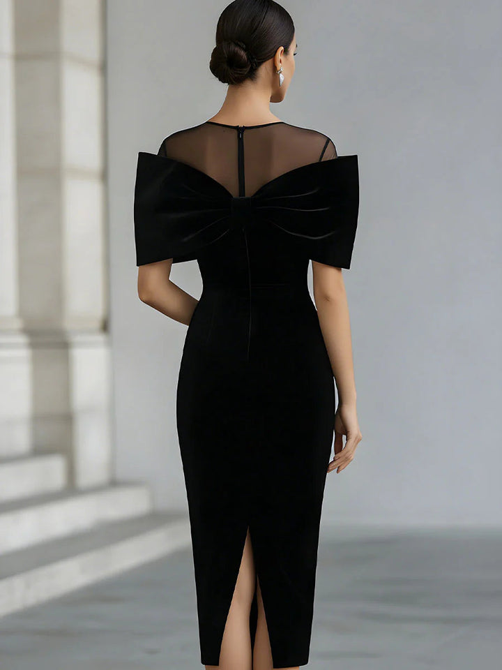 Regina ❘ Black Velvet Midi Dress with Dramatic Bow