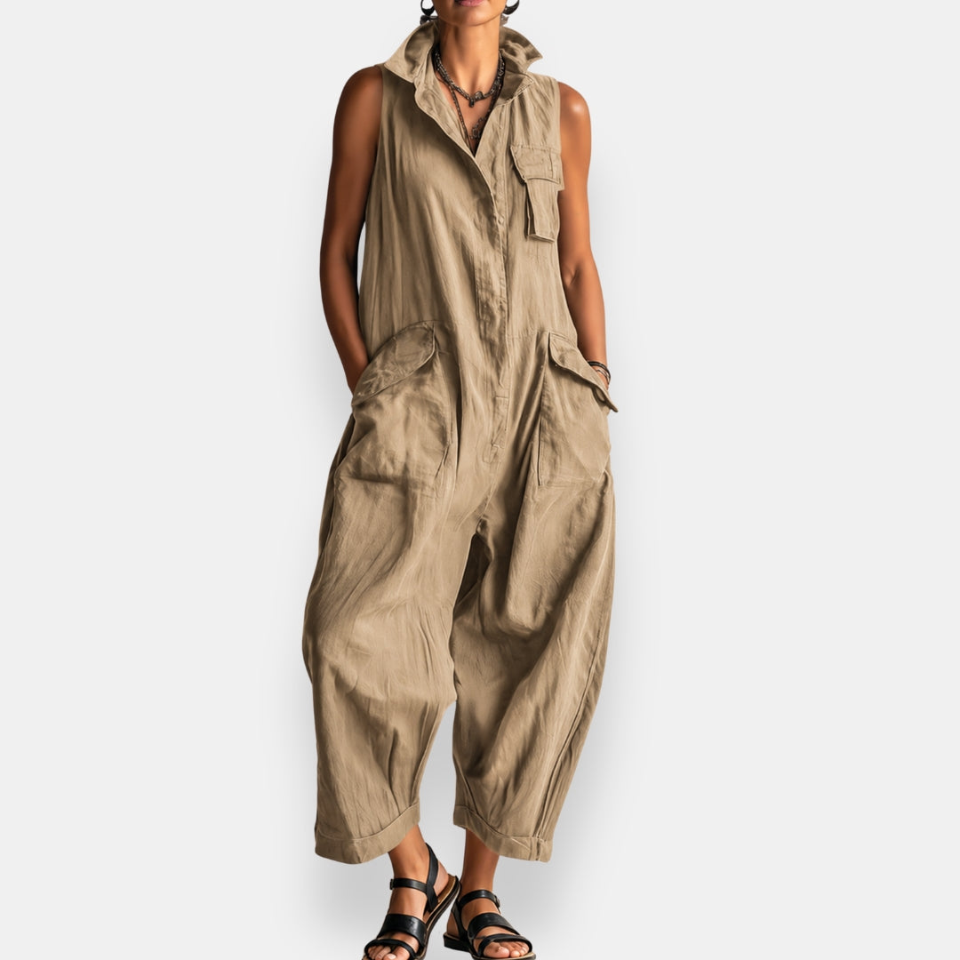 RYKER | Sleeveless Cargo Jumpsuit with Collar and Flap Pockets