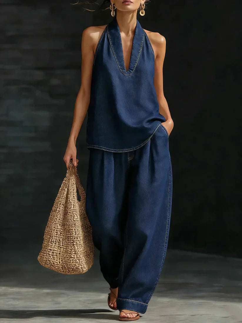 Martina | Long Fluid Suit with V-Neck