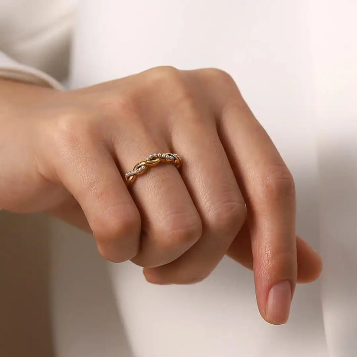 Dainty Gold Twisted Pearl Stacking Ring