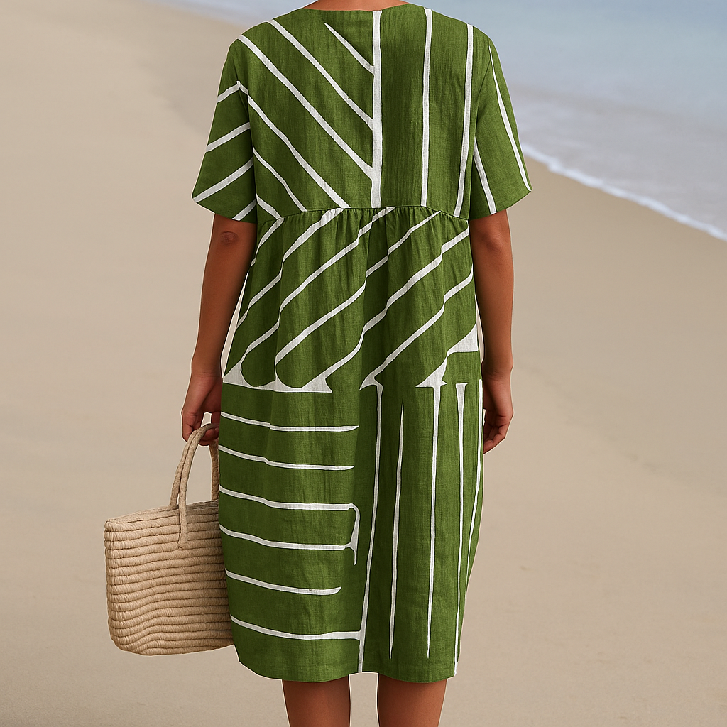 Eira - Vestido Verde con Patrón Geométrico