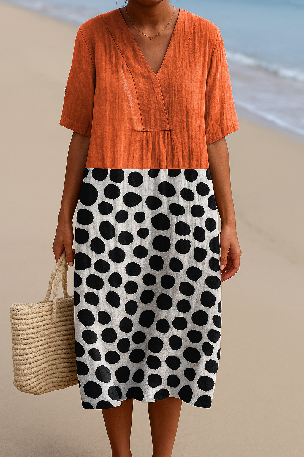 Penélope - Vestido Naranja con Puntos Contrastantes