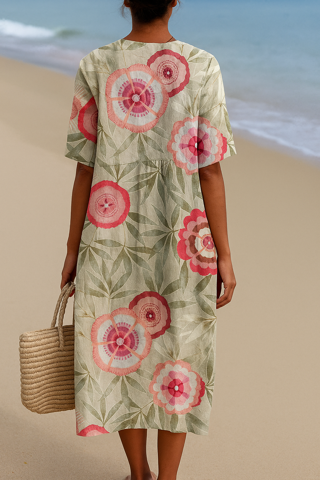 Margarida - Vestido Floral con Hojas y Mandala