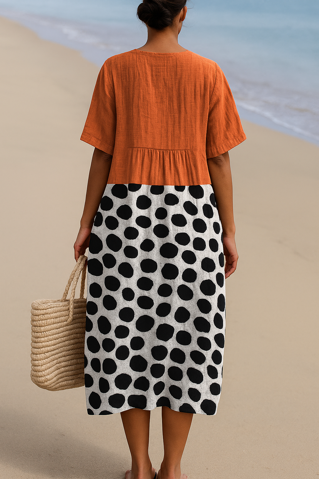 Penélope - Vestido Naranja con Puntos Contrastantes