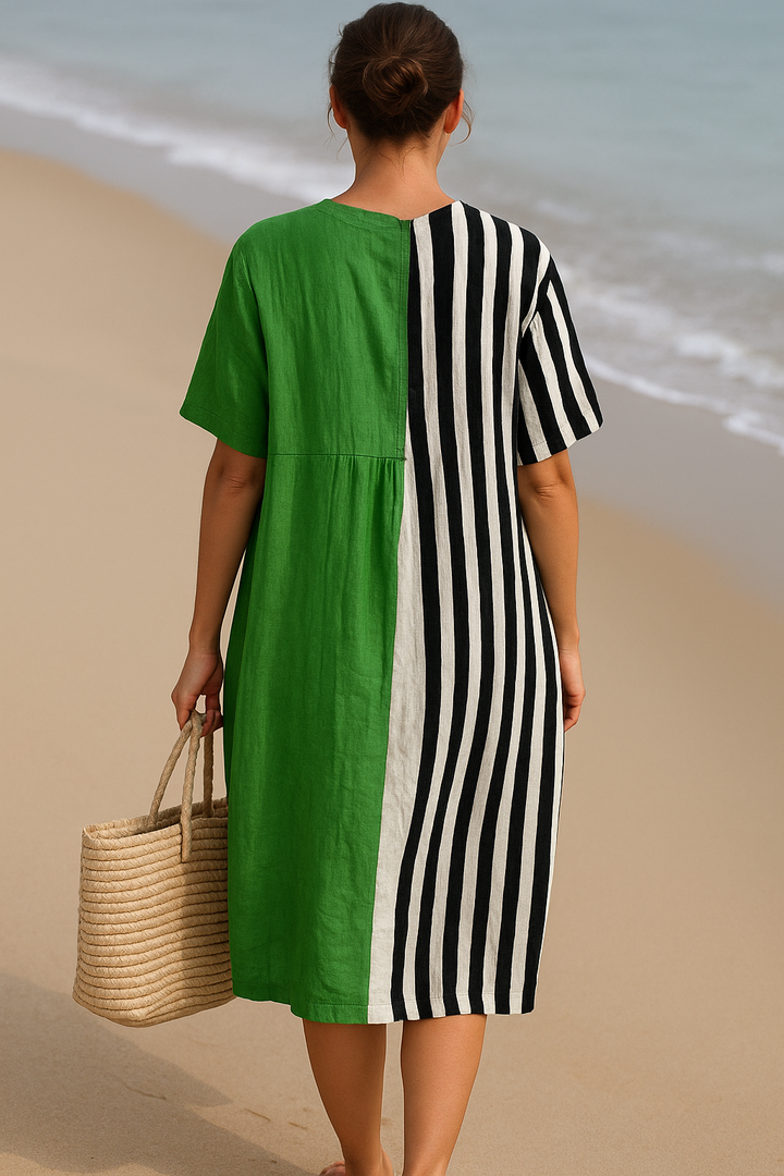 Noémia - Vestido Verde Vibrante con Rayas Negras