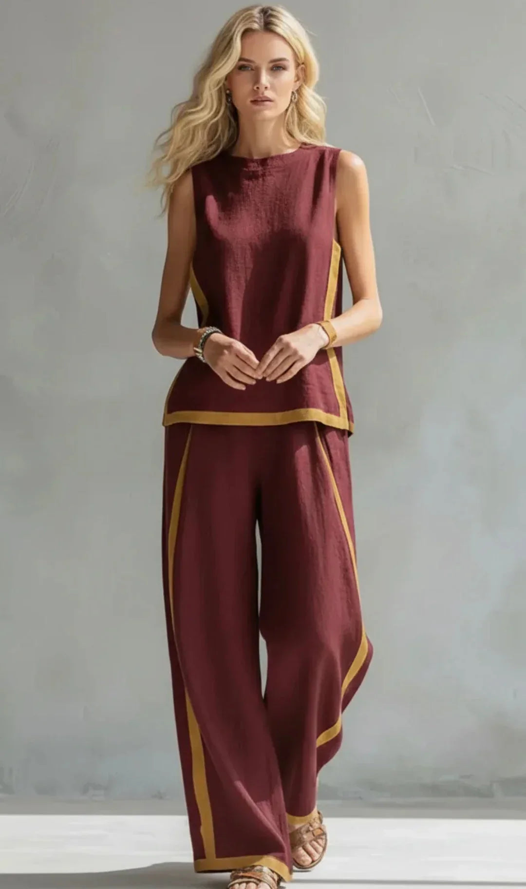 Elisa | Fluid Two-Piece Set with Contrast Details