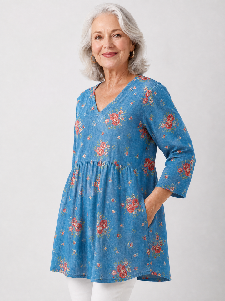 Melanie | Long Blouse with V-Neck
