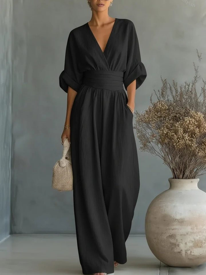Robe Élégante en V, Dos Nu et Manches Fluides - Maison Claire et Sylvie
