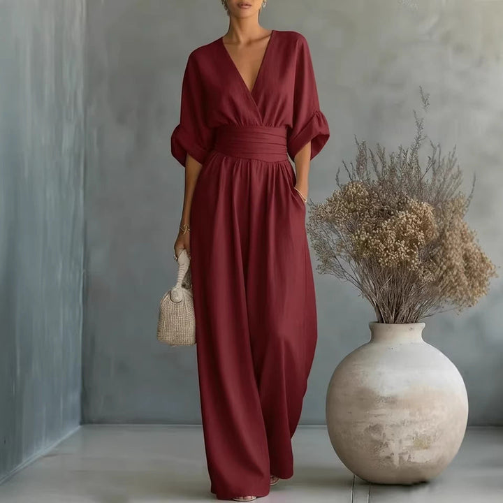 Robe Élégante en V, Dos Nu et Manches Fluides - Maison Claire et Sylvie
