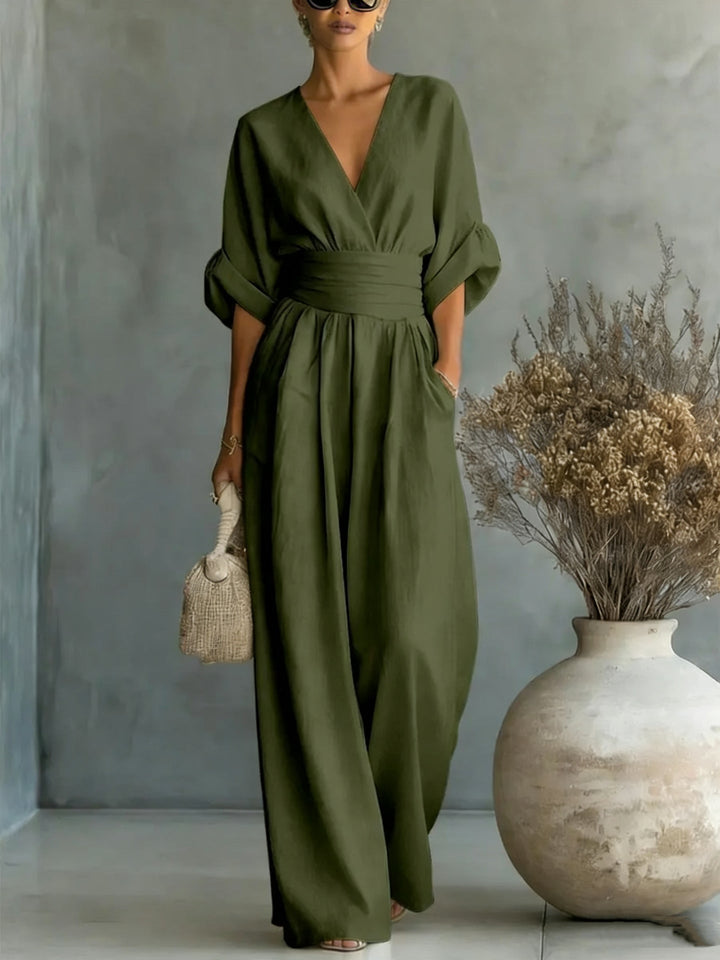 Robe Élégante en V, Dos Nu et Manches Fluides - Maison Claire et Sylvie