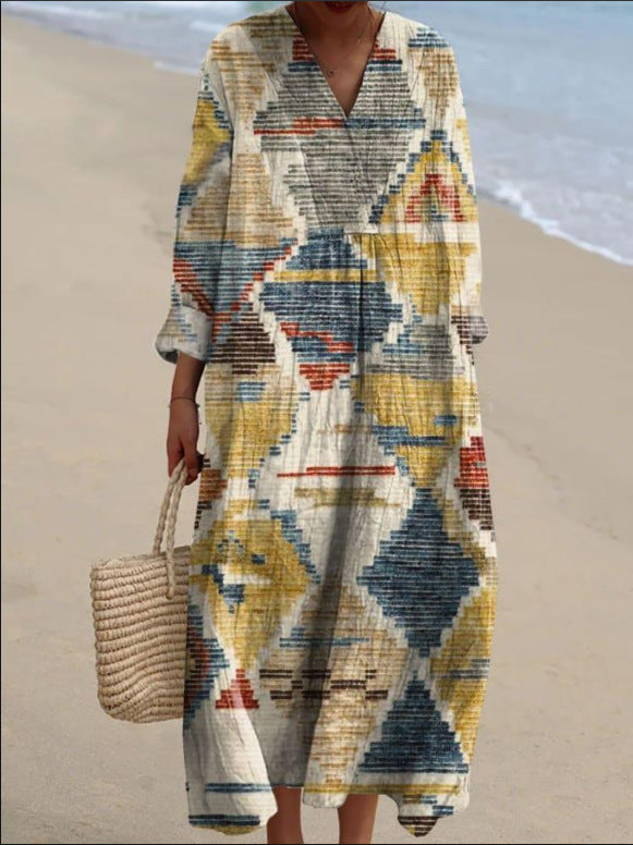 Cátia - Vestido Inspirado en el Bohemio con Impresiones Étnicas