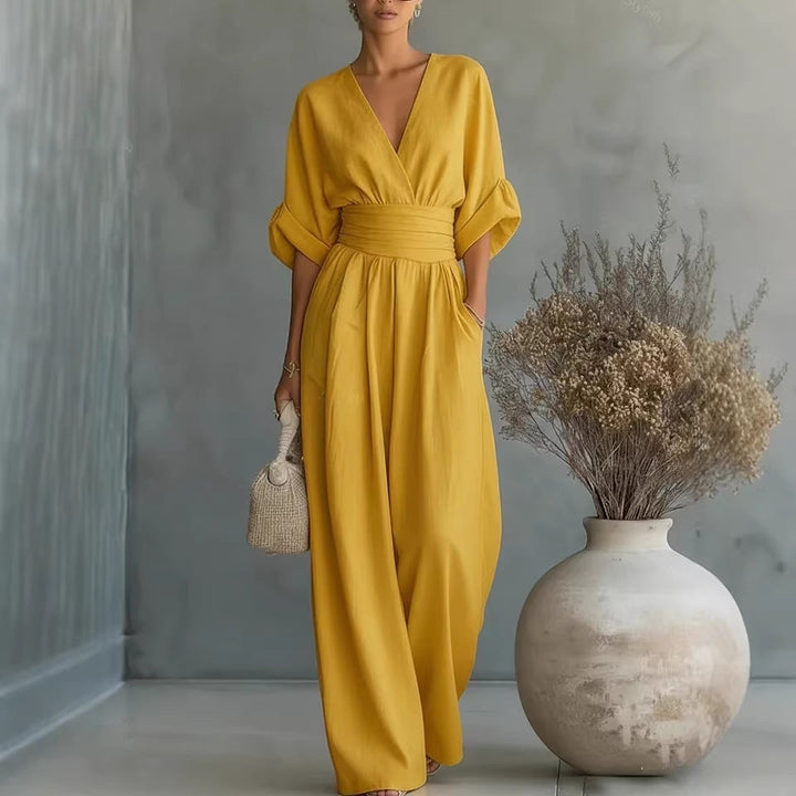 Robe Élégante en V, Dos Nu et Manches Fluides - Maison Claire et Sylvie