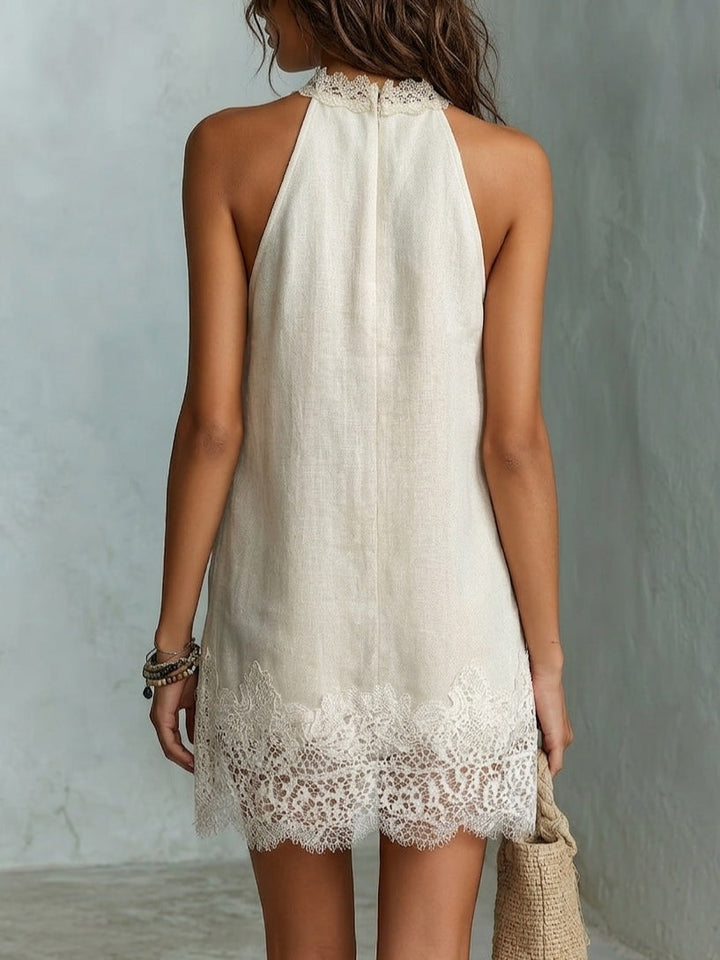 Chic Off-white Halter Neck Mini Dress