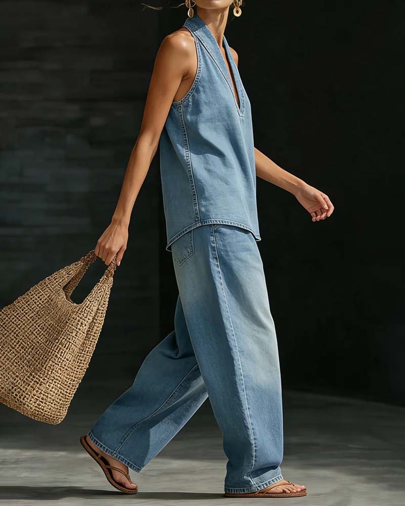 Martina | Long Fluid Suit with V-Neck
