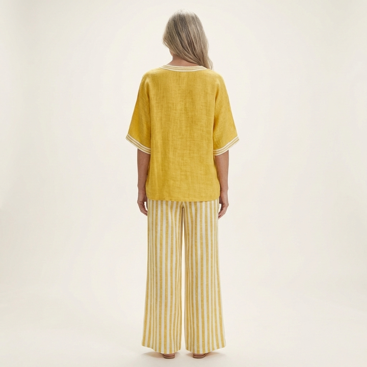 Juliana | V-Neck Varsity Top &amp; Stripe Wide-Leg Set
