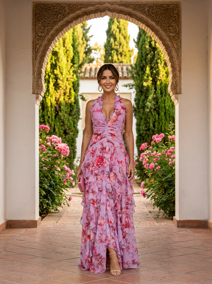Robe Longue Élégante à Col Halter - Maison Claire et Sylvie