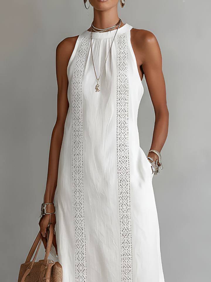 Tatiana | Abito Midi in Lino con Collo Mao