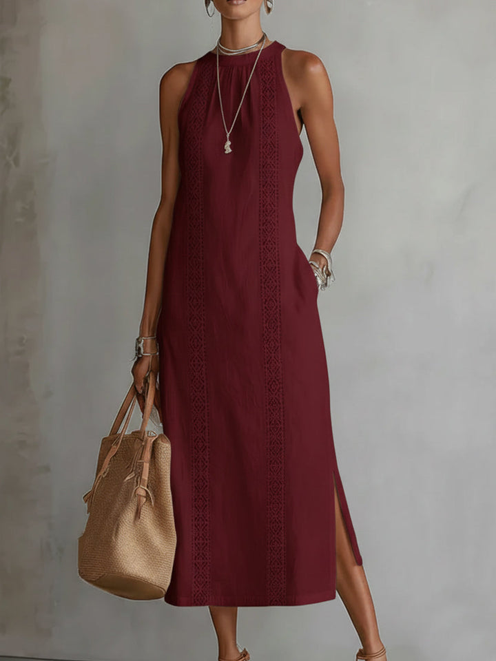 Tatiana | Abito Midi in Lino con Collo Mao