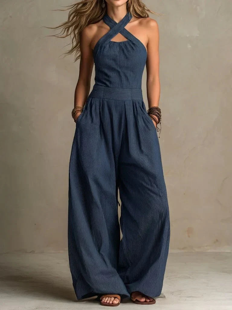 Isabella | Fluid Long Jumpsuit with Halter Neck